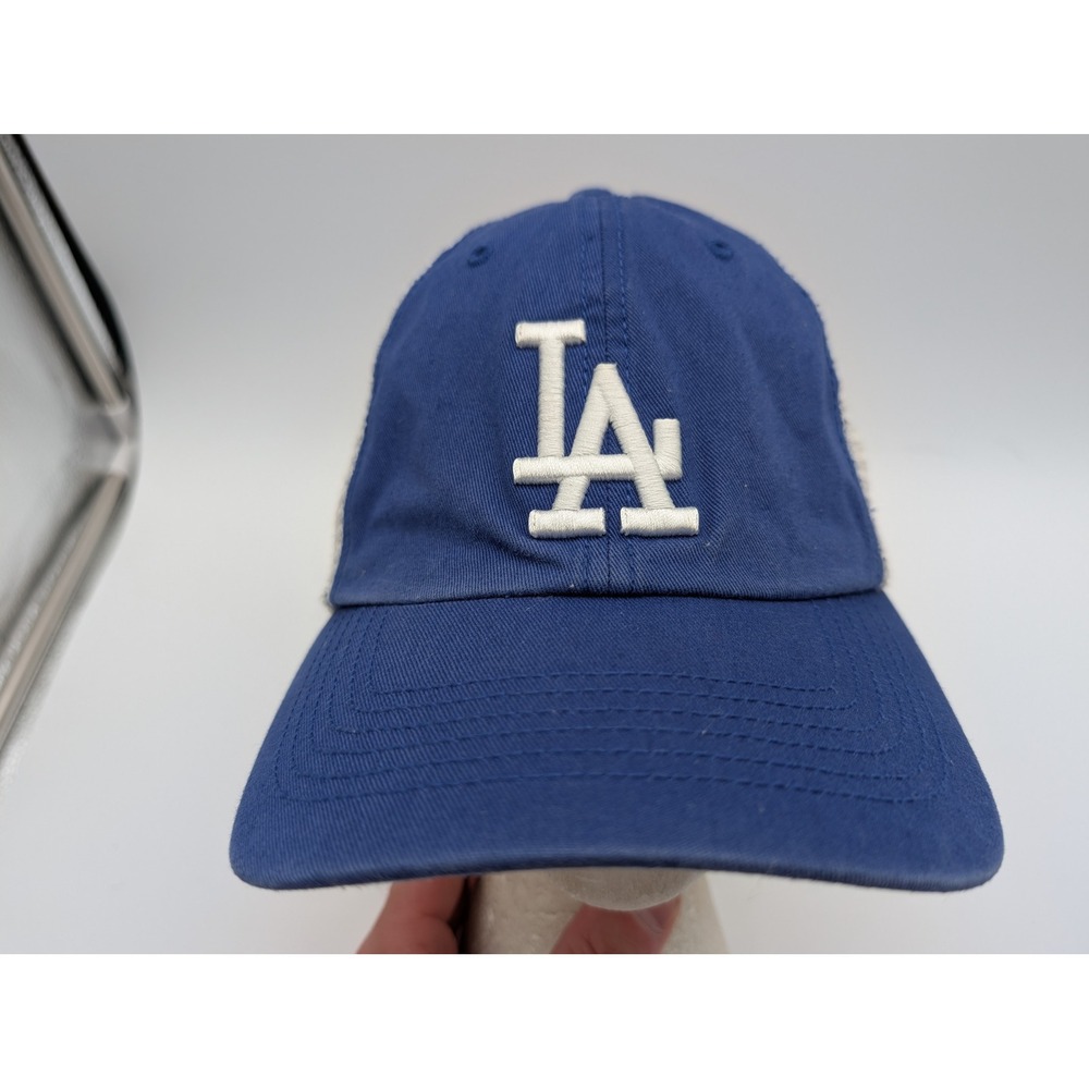 47 Brand Los Angeles Dodgers Hat Blue White Mesh Closer Stretch Fit Cap S/M